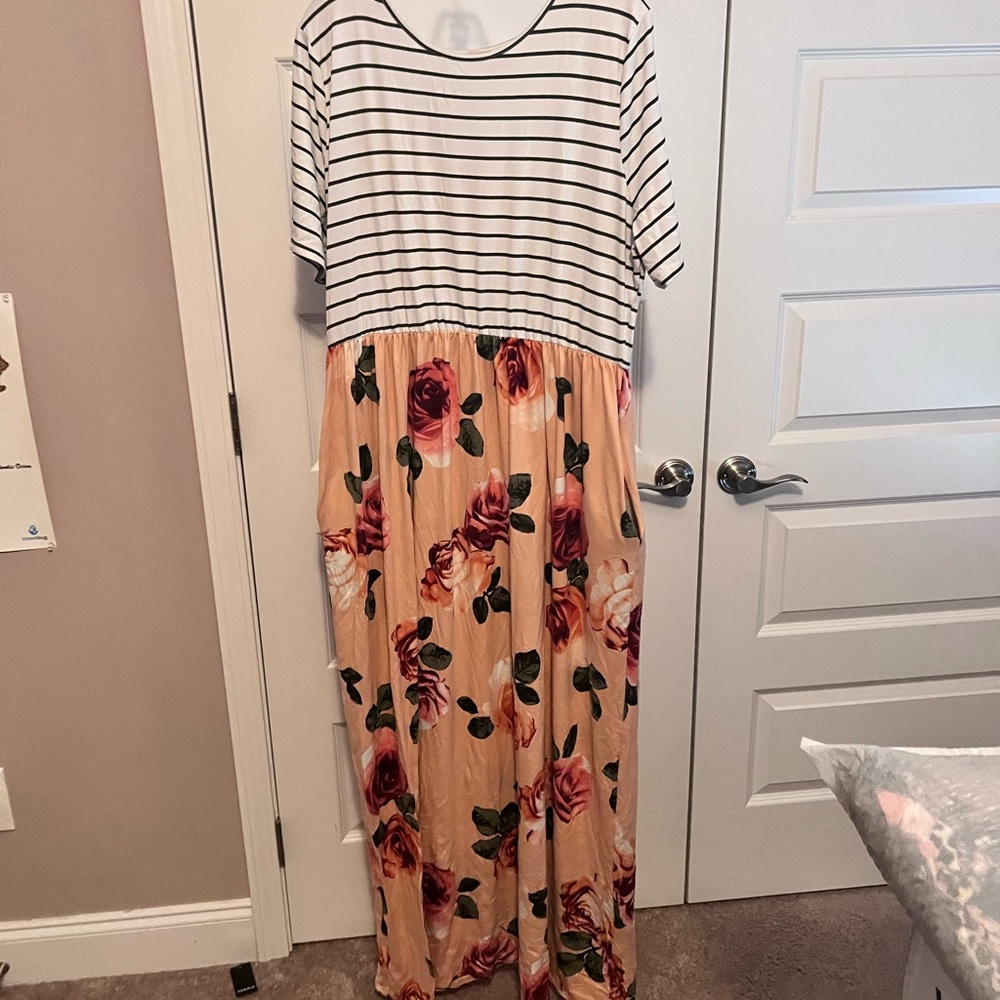 Chic soul stripe and pink w/ floral dress